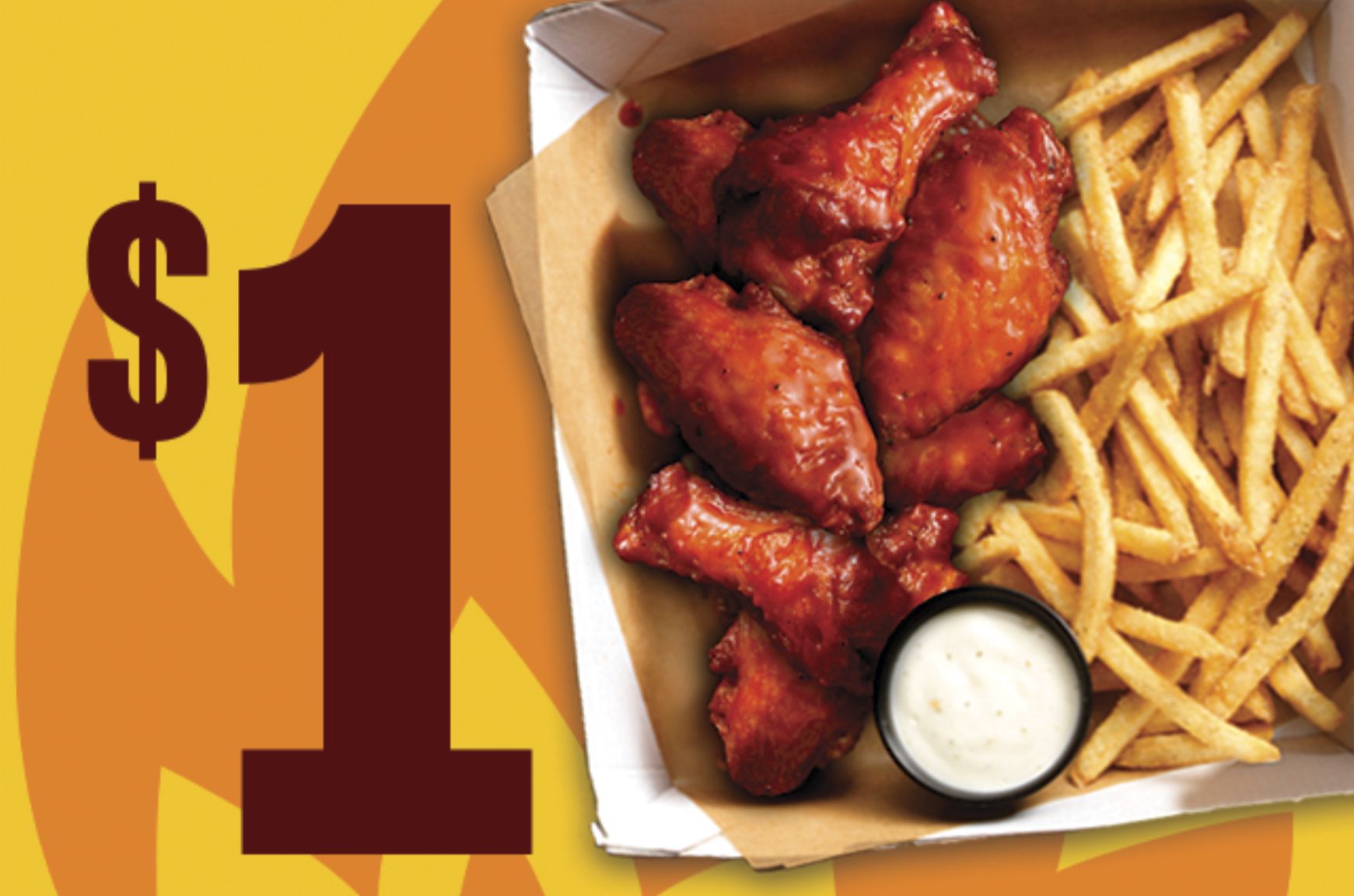 Get $1 Delivery on $15+ Online and In-app Orders at Buffalo Wild Wings Get $1 Delivery on $15+ Online and In-app Orders at Buffalo Wild Wings