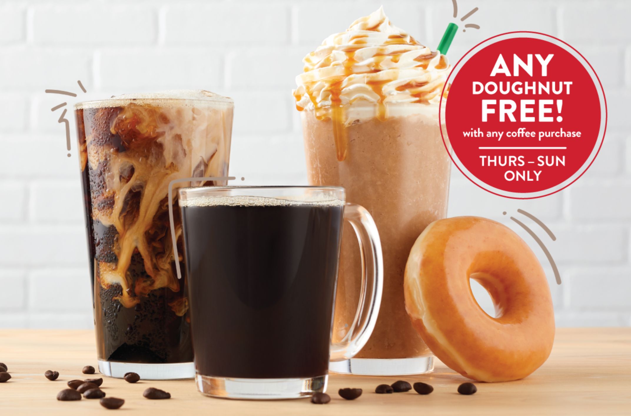 Get a Free Krispy Kreme Doughnut When You Buy a Coffee Through to September 17 Get a Free Krispy Kreme Doughnut When You Buy a Coffee Through to September 17