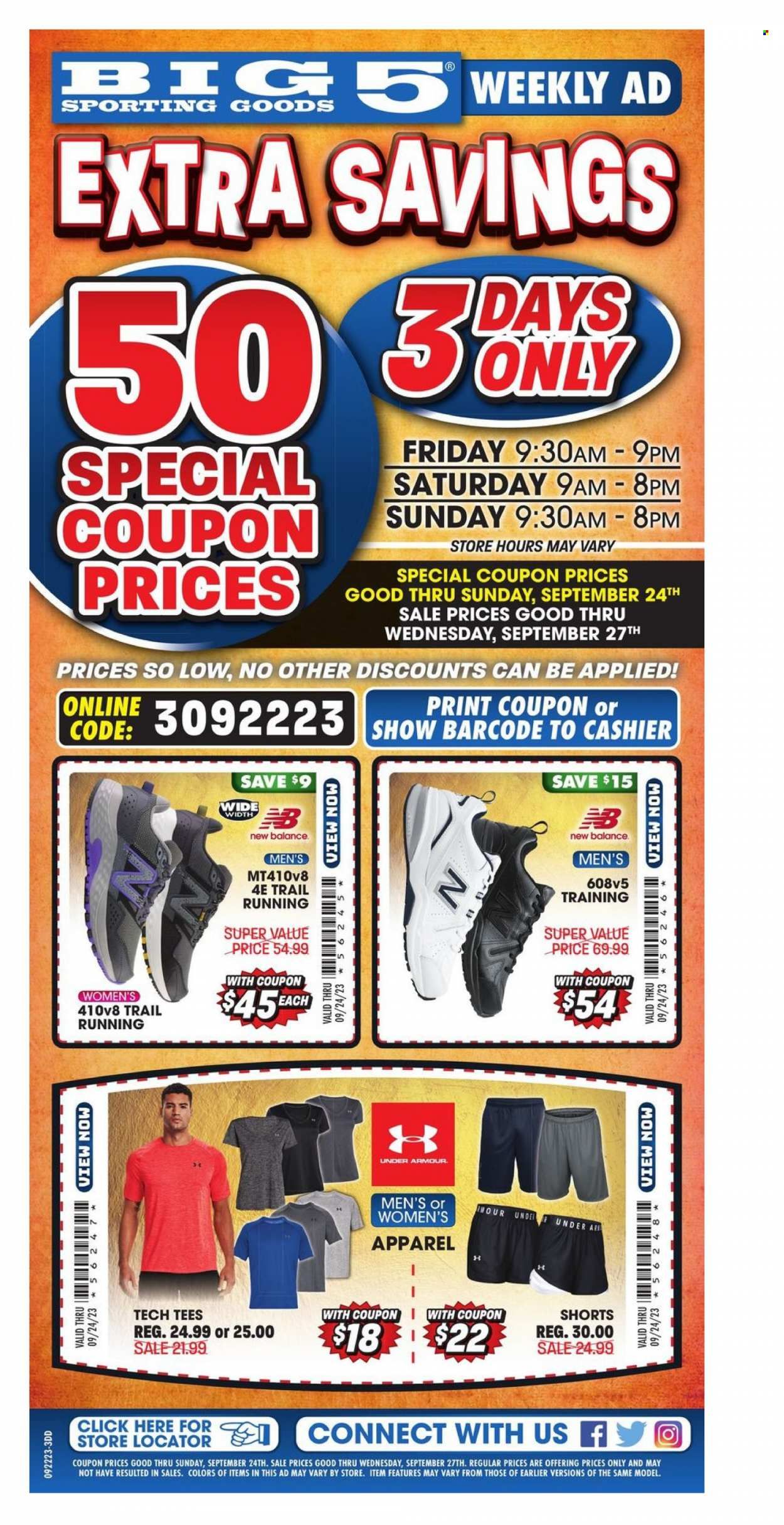 Big 5 (AZ, CA, CO, ID, NM, OR, UT, WA) Weekly Ad Flyer Specials September 22 to September 24, 2023