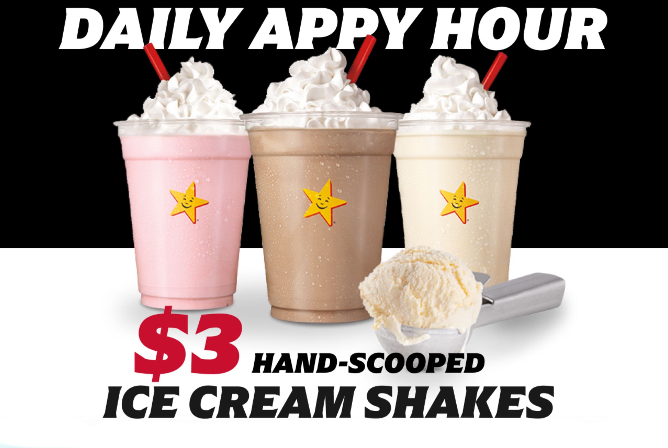 Save with $3 Shakes In-app or Online from 2 PM to 5 PM at Carl’s Jr. Daily: A My Rewards Exclusive Save with $3 Shakes In-app or Online from 2 PM to 5 PM at Carl’s Jr. Daily: A My Rewards Exclusive