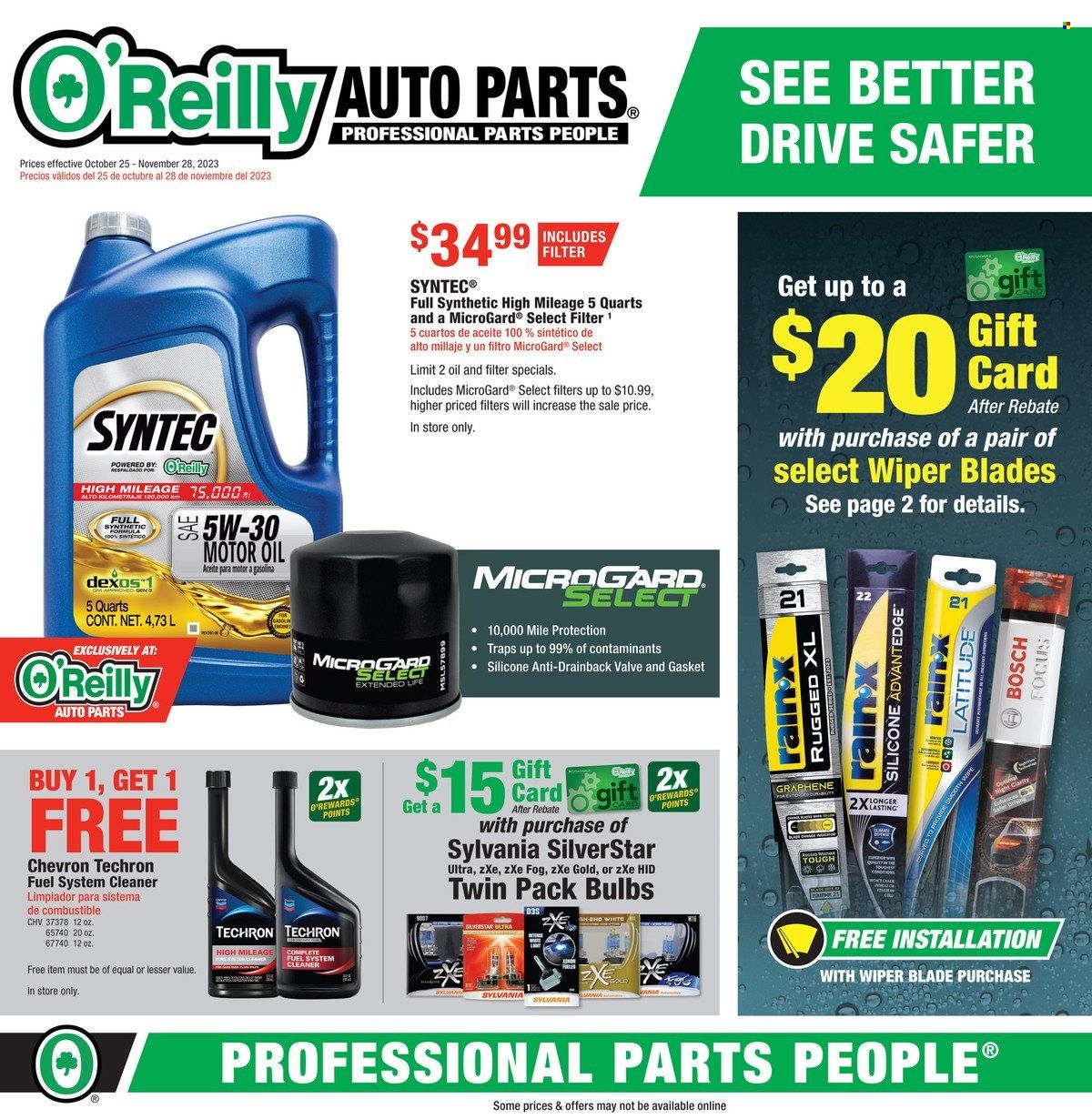 O'Reilly Auto Parts Weekly Ad Flyer Specials October 25 to November 28, 2023