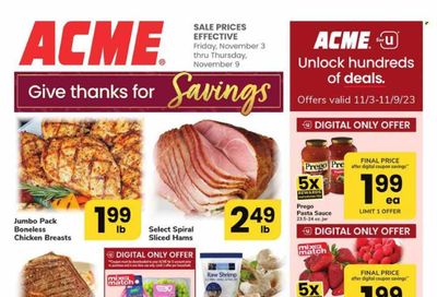 ACME (DE, NJ, NY, PA) Weekly Ad Flyer Specials November 3 to November 9, 2023