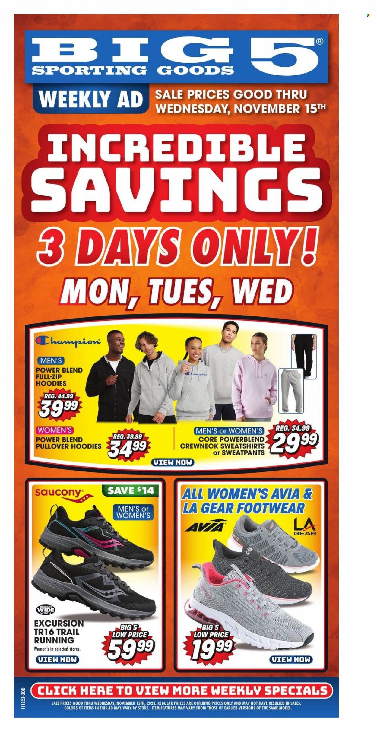 Big 5 (AZ, CA, CO, ID, NM, OR, UT, WA) Weekly Ad Flyer Specials November 13 to November 15, 2023
