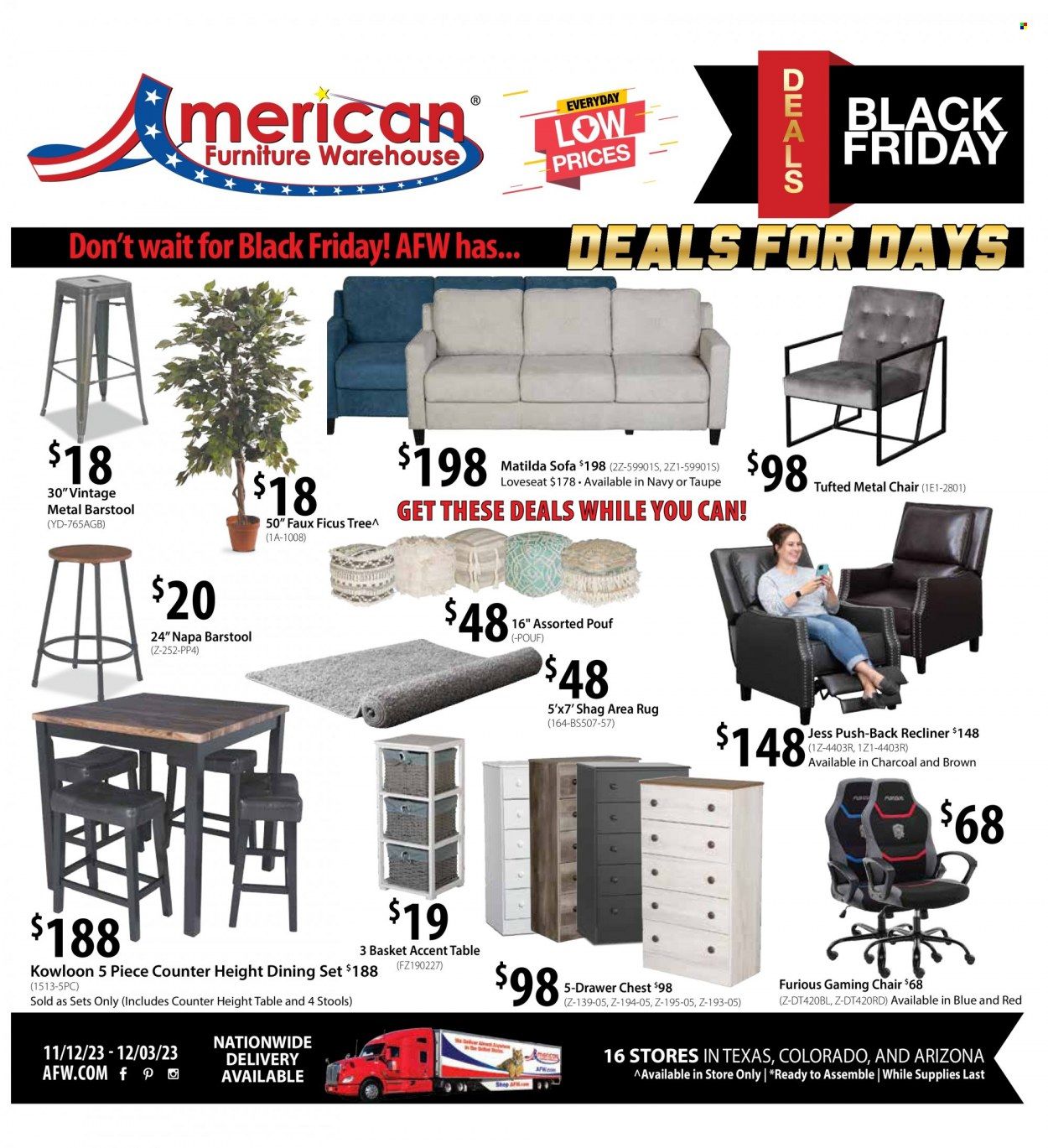 American Furniture Warehouse (AZ, CO, TX) Weekly Ad Flyer Specials November 12 to December 3, 2023
