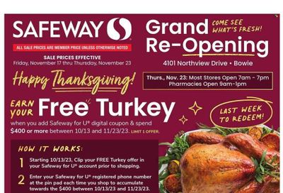 Safeway (MD) Weekly Ad Flyer Specials November 17 to November 23, 2023