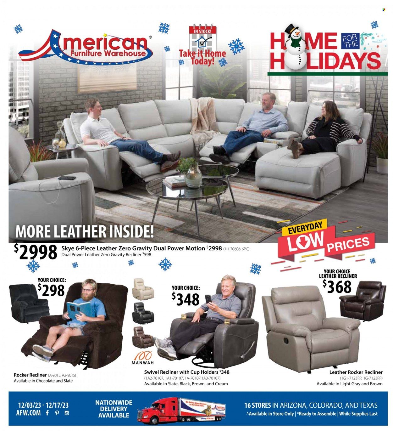 American Furniture Warehouse (AZ, CO, TX) Weekly Ad Flyer Specials December 3 to December 17, 2023