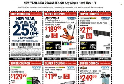Harbor Freight Weekly Ad Flyer Specials December 29 to January 1, 2024