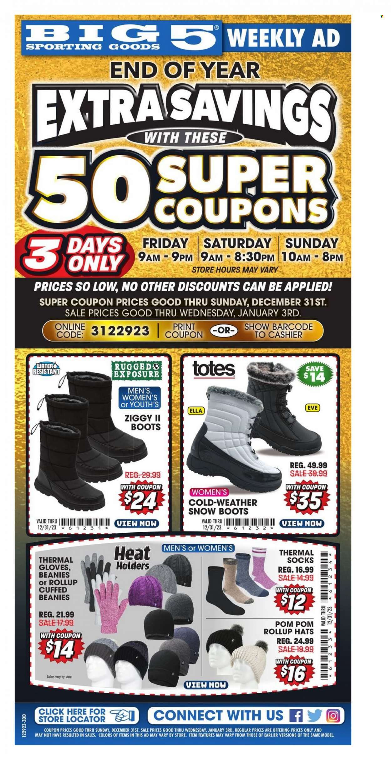 Big 5 (AZ, CA, CO, ID, NM, OR, UT, WA) Weekly Ad Flyer Specials December 29 to December 31, 2023