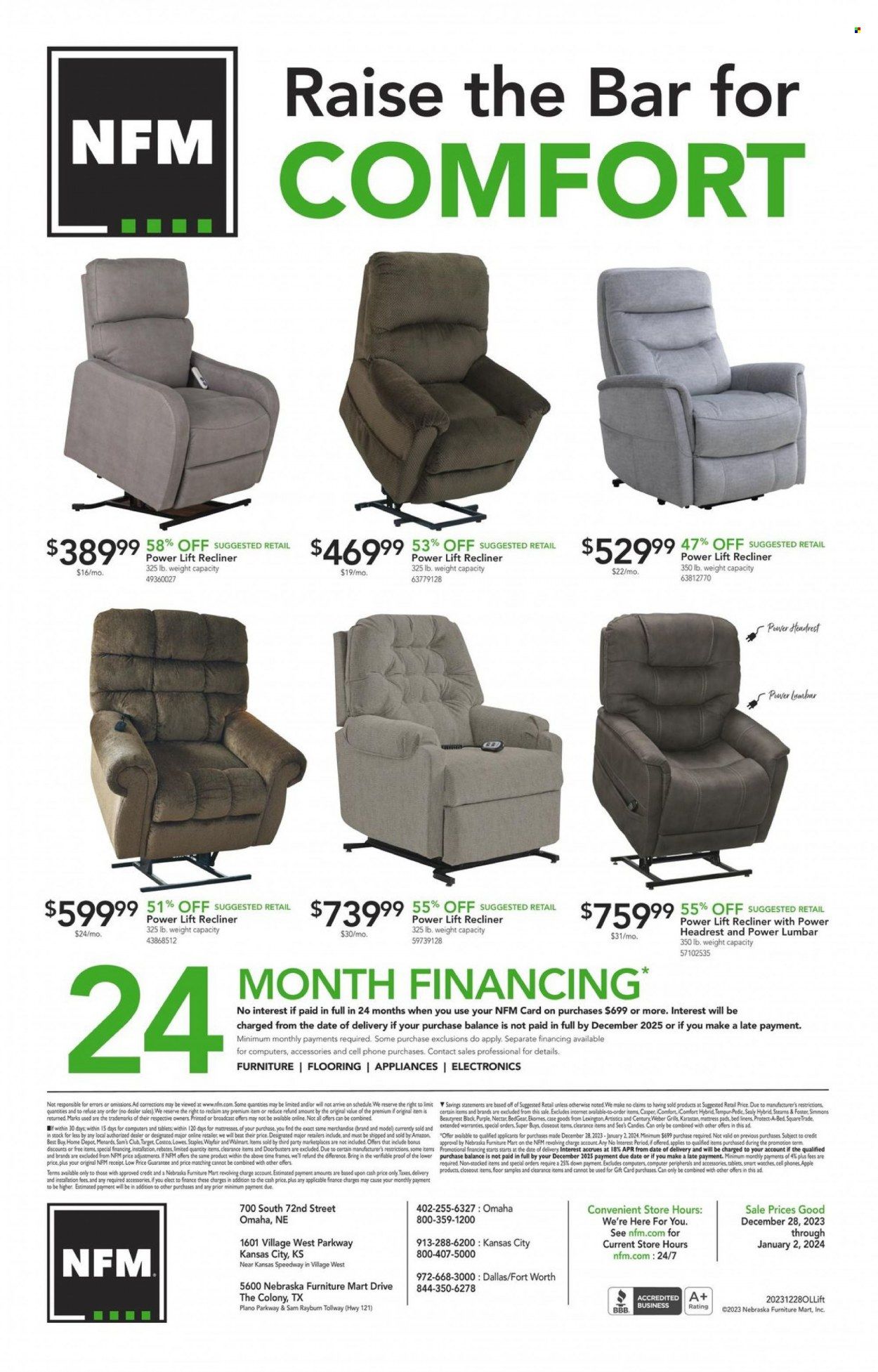Nebraska Furniture Mart (IA, KS, NE, TX) Weekly Ad Flyer Specials December 28 to January 2, 2024