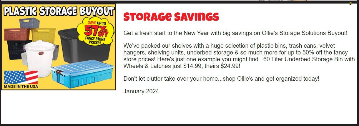Ollie's Bargain Outlet Weekly Ad Flyer Specials January 1 to January 31, 2024