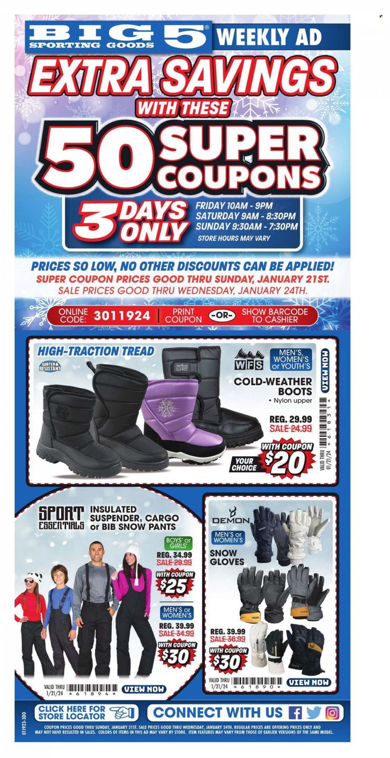 Big 5 (AZ, CA, CO, ID, NM, OR, UT, WA) Weekly Ad Flyer Specials January 19 to January 21, 2024