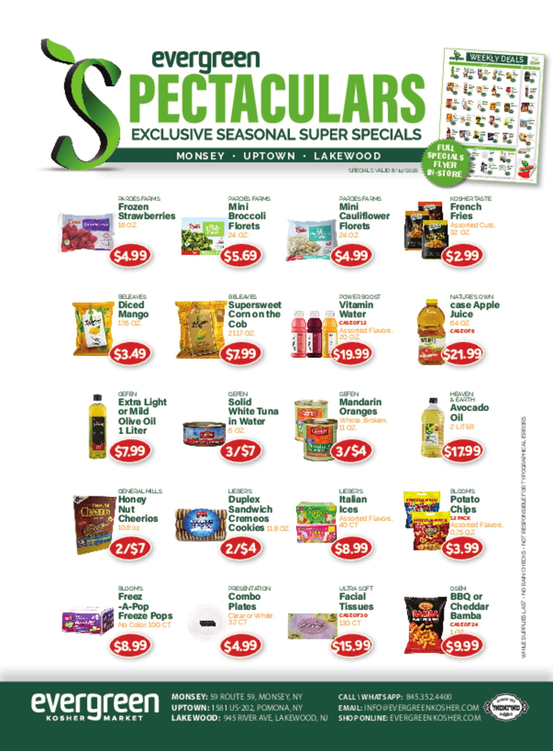 Evergreen Kosher Market (Toms River–Lakewood Area, NJ) Weekly Ad July 22 - August 14, 2026