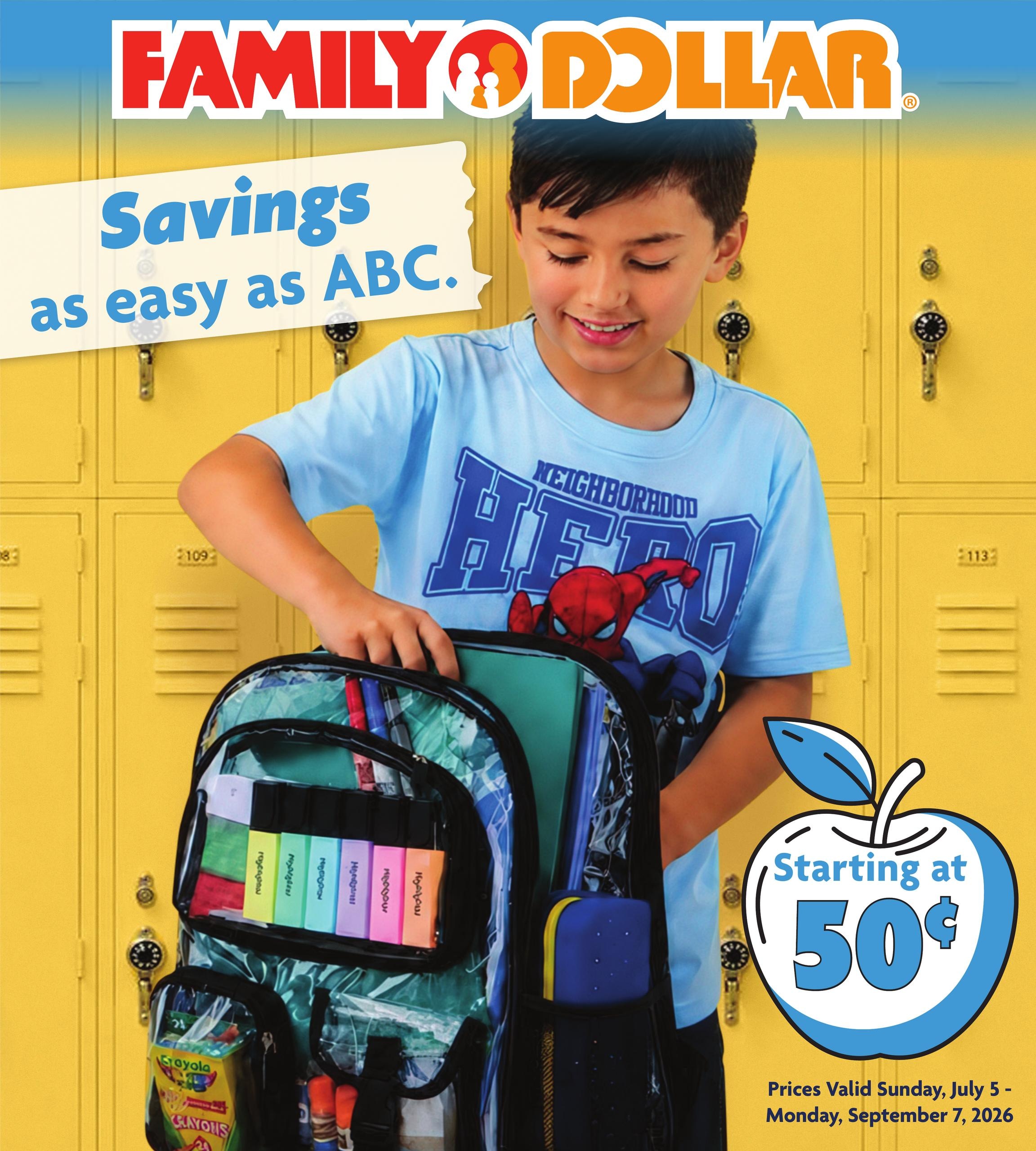 Family Dollar Back to School Book Weekly Ad July 5 - September 7, 2026