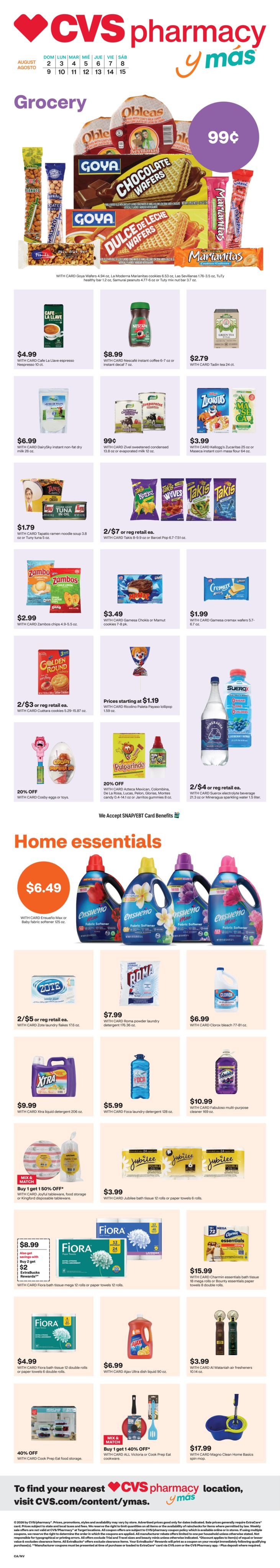 CVS Pharmacy (CA, DC, MD, NV) y más Weekly Ad August 2 - 15, 2026