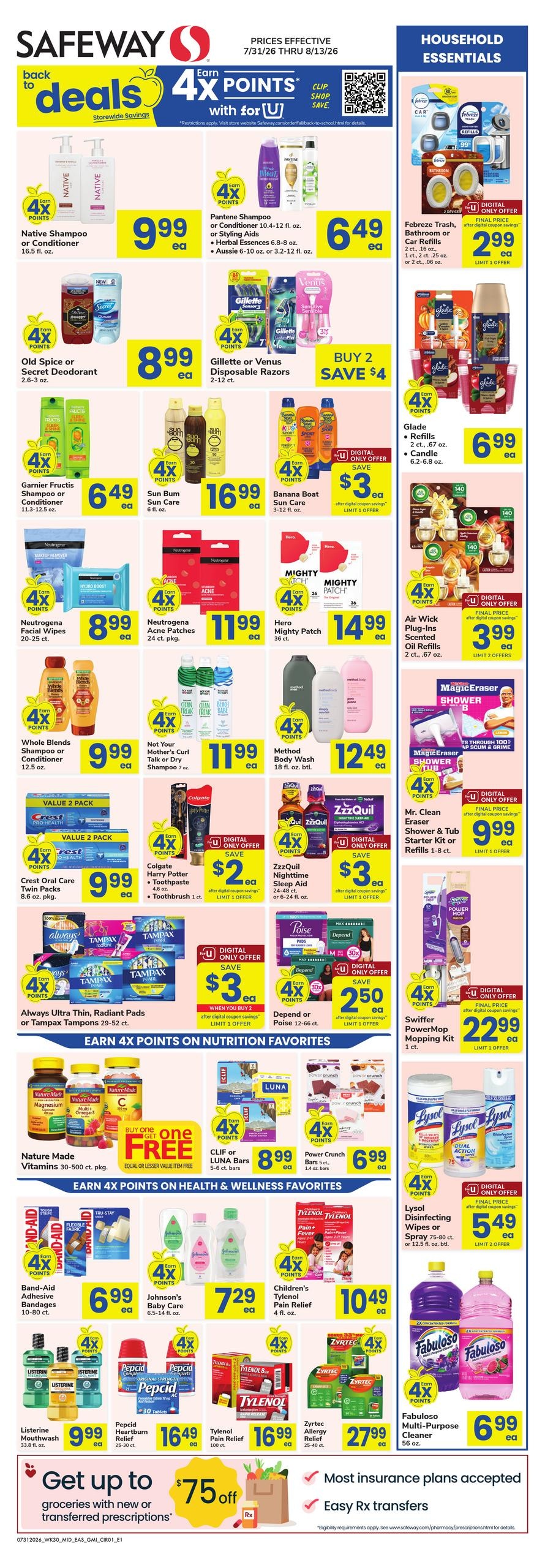 Safeway (DC, DE, MD, PA, VA, WV) Health, Home & Beauty Weekly Ad July 31 - August 13, 2026
