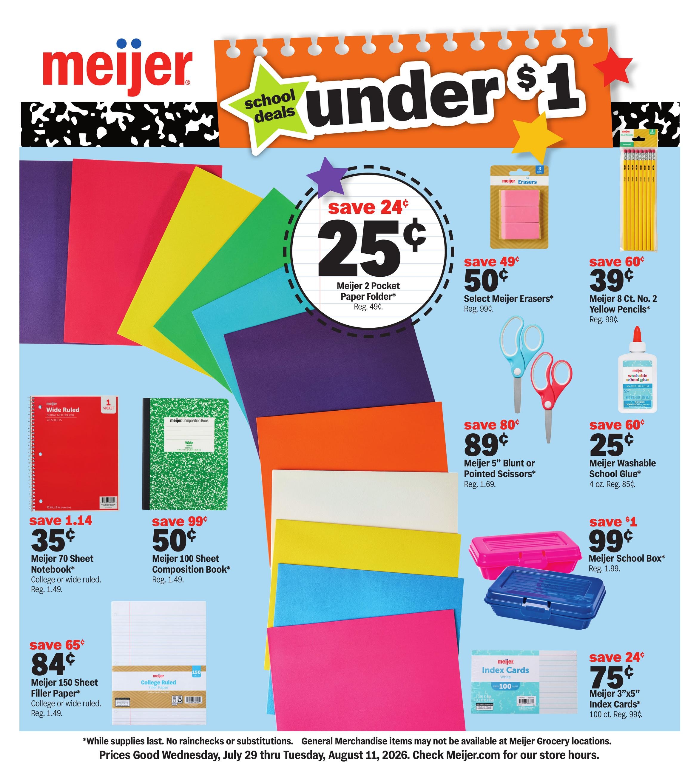 Meijer school deals under $1 Weekly Ad July 29 - August 11, 2026