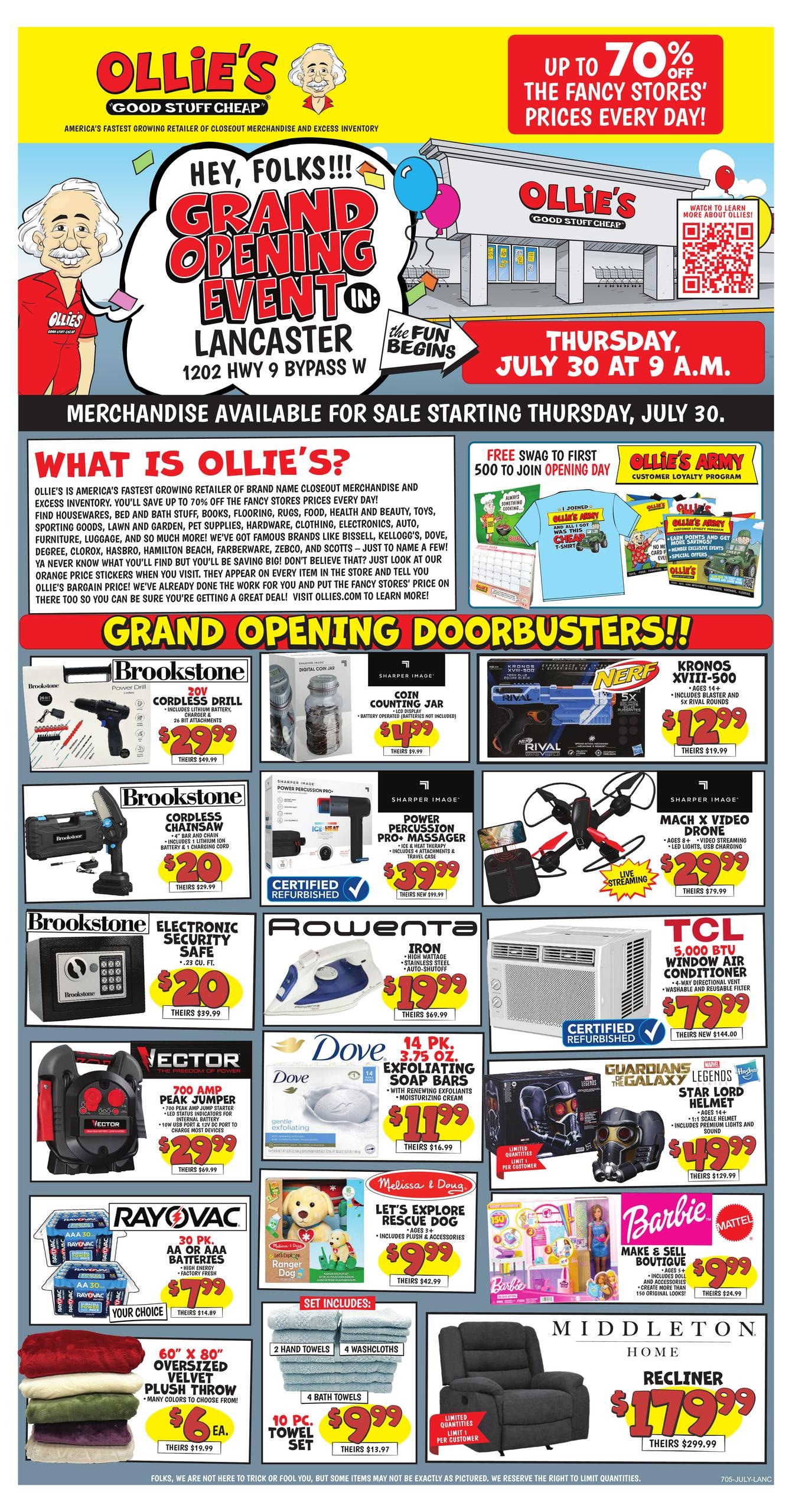 Ollie's Bargain Outlet (Charlotte–Rock Hill Area, NC–SC) Lancaster, SC - Grand Opening Weekly Ad July 30 - August 17, 2026