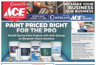 Costello's Ace Weekly Ad August 1 - 31, 2026