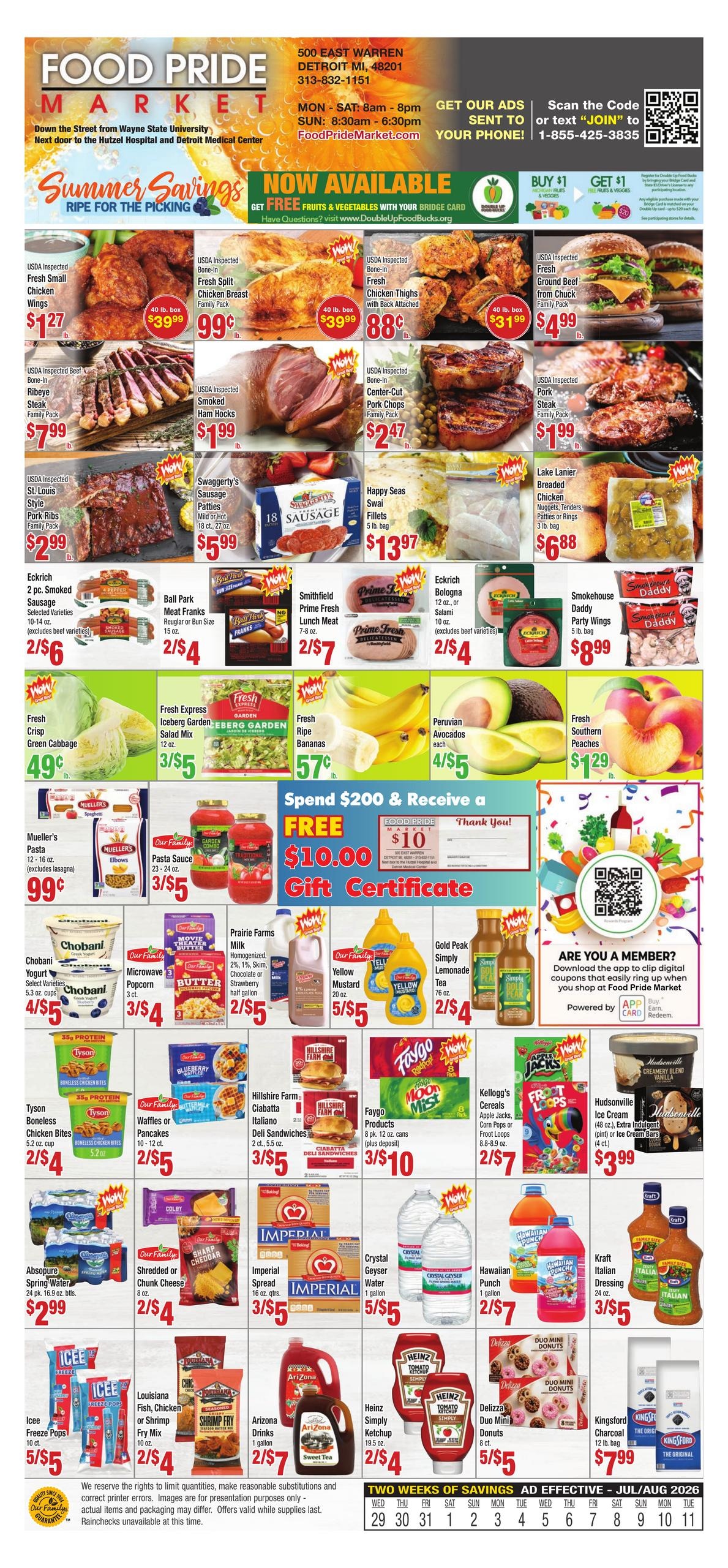 Food Pride Market (Detroit–Dearborn Area, MI) Weekly Ad July 29 - August 11, 2026