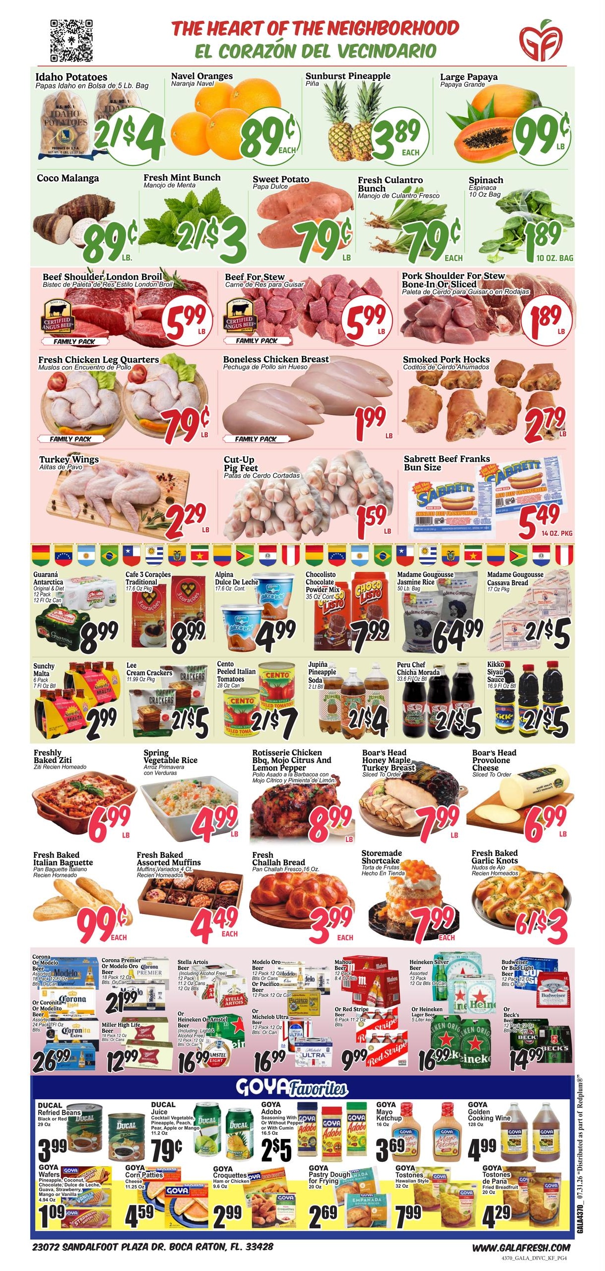 Gala Supermarkets (Coral Springs–Boca Raton Area, FL) Weekly Ad July 31 - August 6, 2026