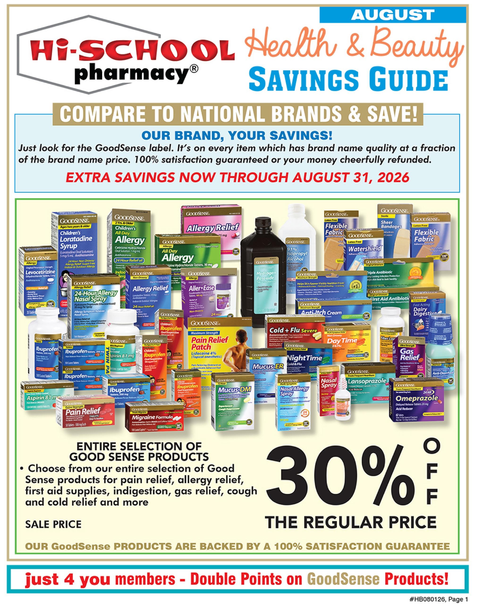 Hi-School Pharmacy Weekly Ad August 1 - 31, 2026