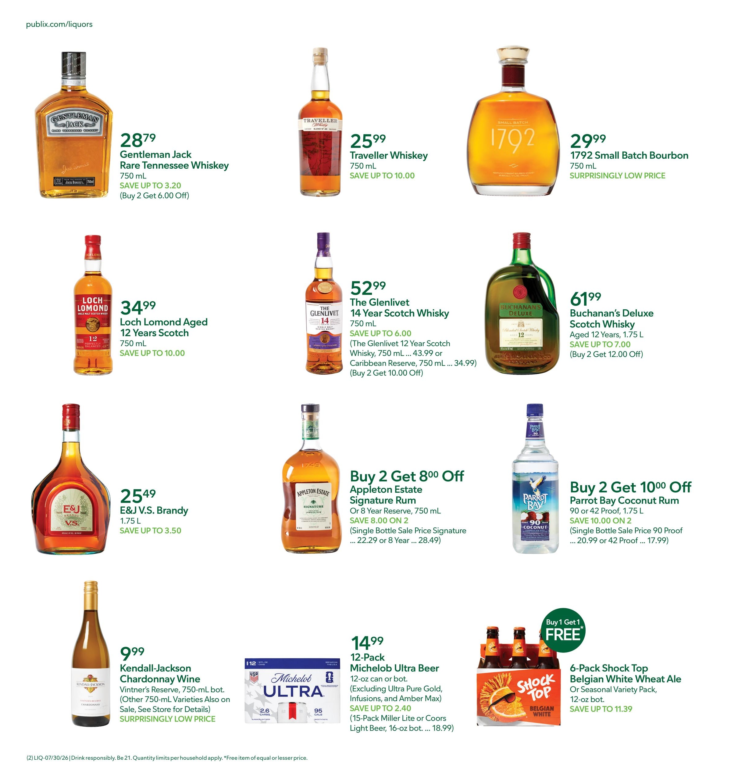 Publix Liquors Liquor Weekly Ad July 30 - August 5, 2026