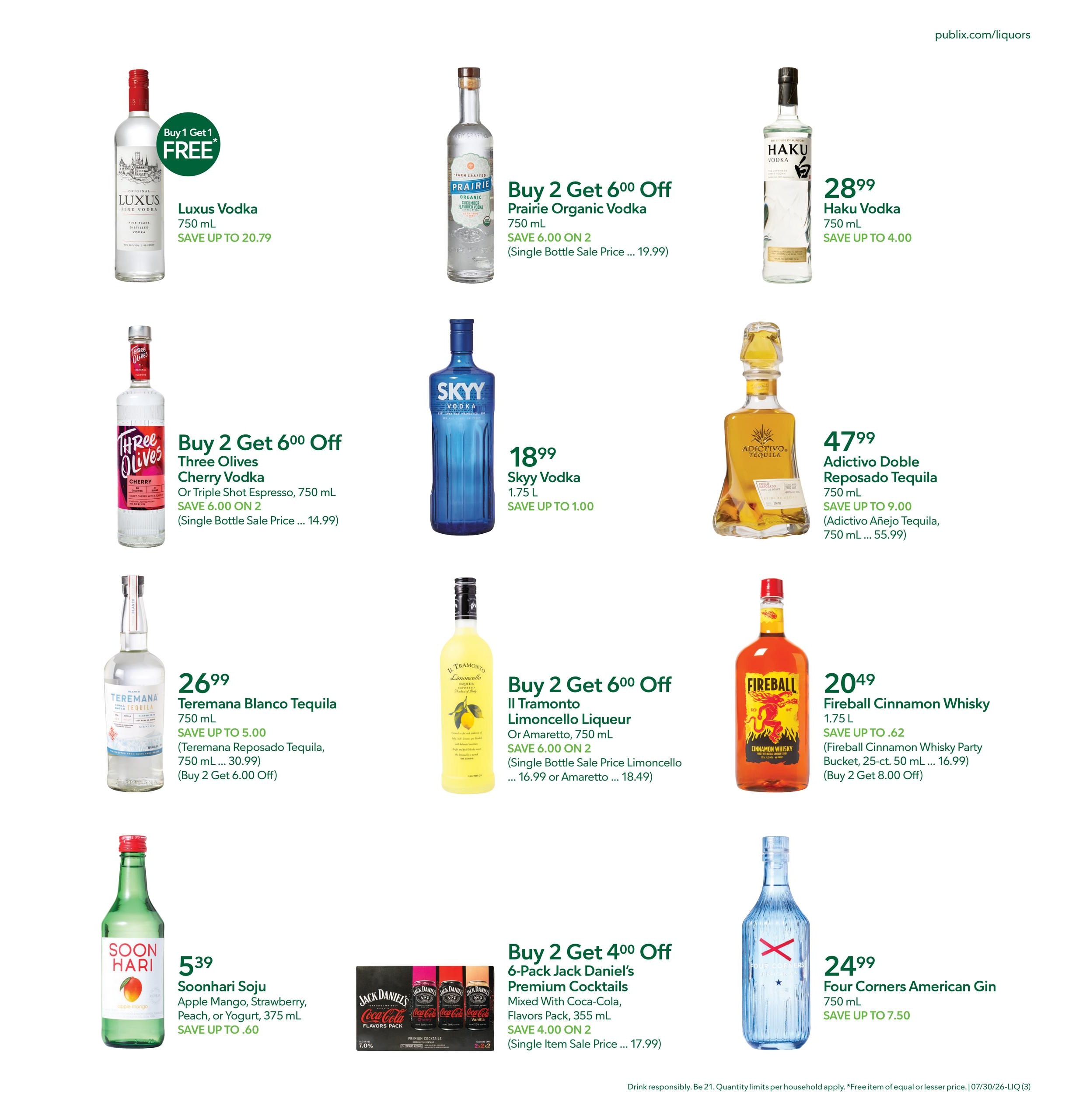 Publix Liquors Liquor Weekly Ad July 30 - August 5, 2026