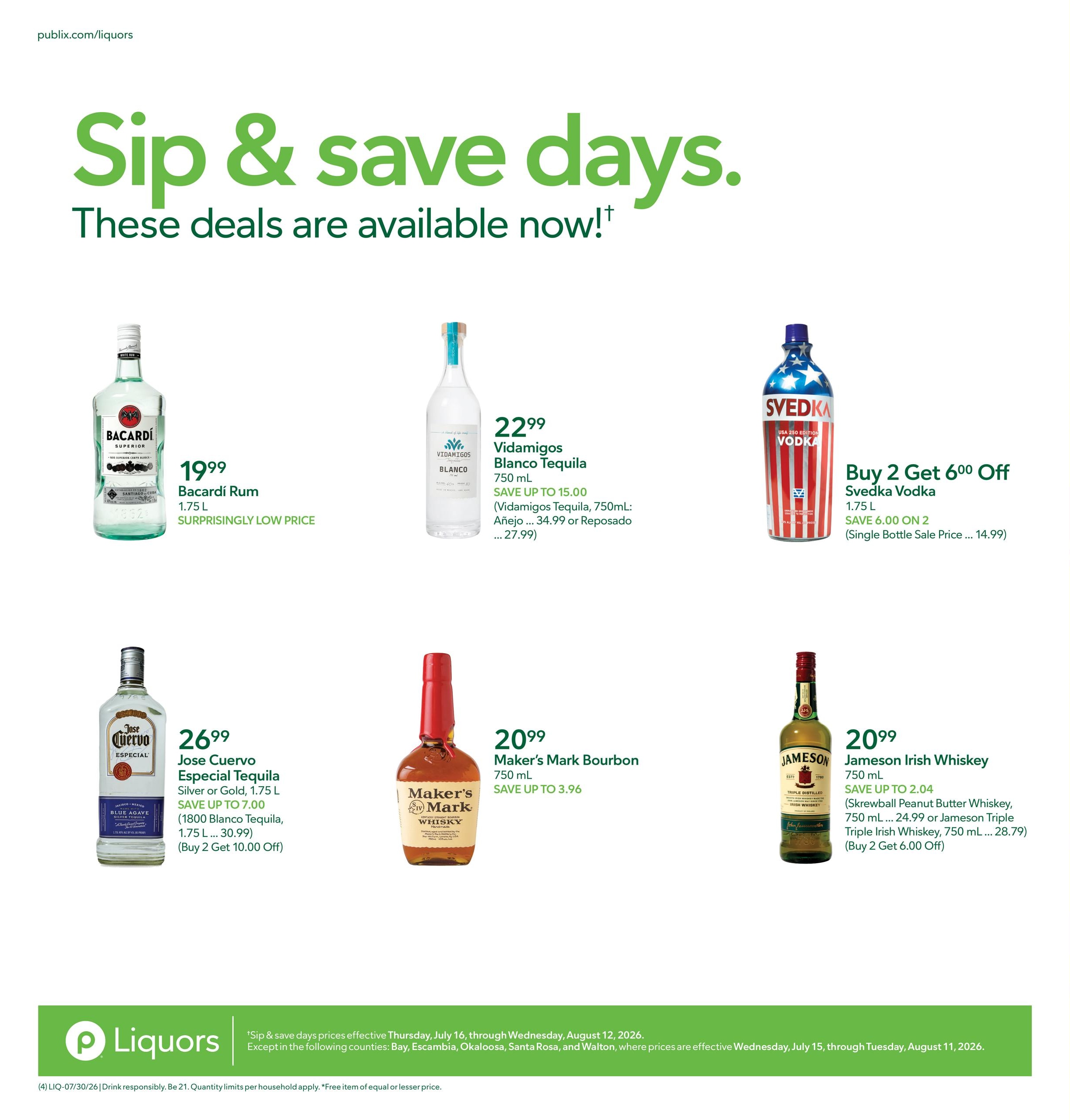 Publix Liquors Liquor Weekly Ad July 30 - August 5, 2026