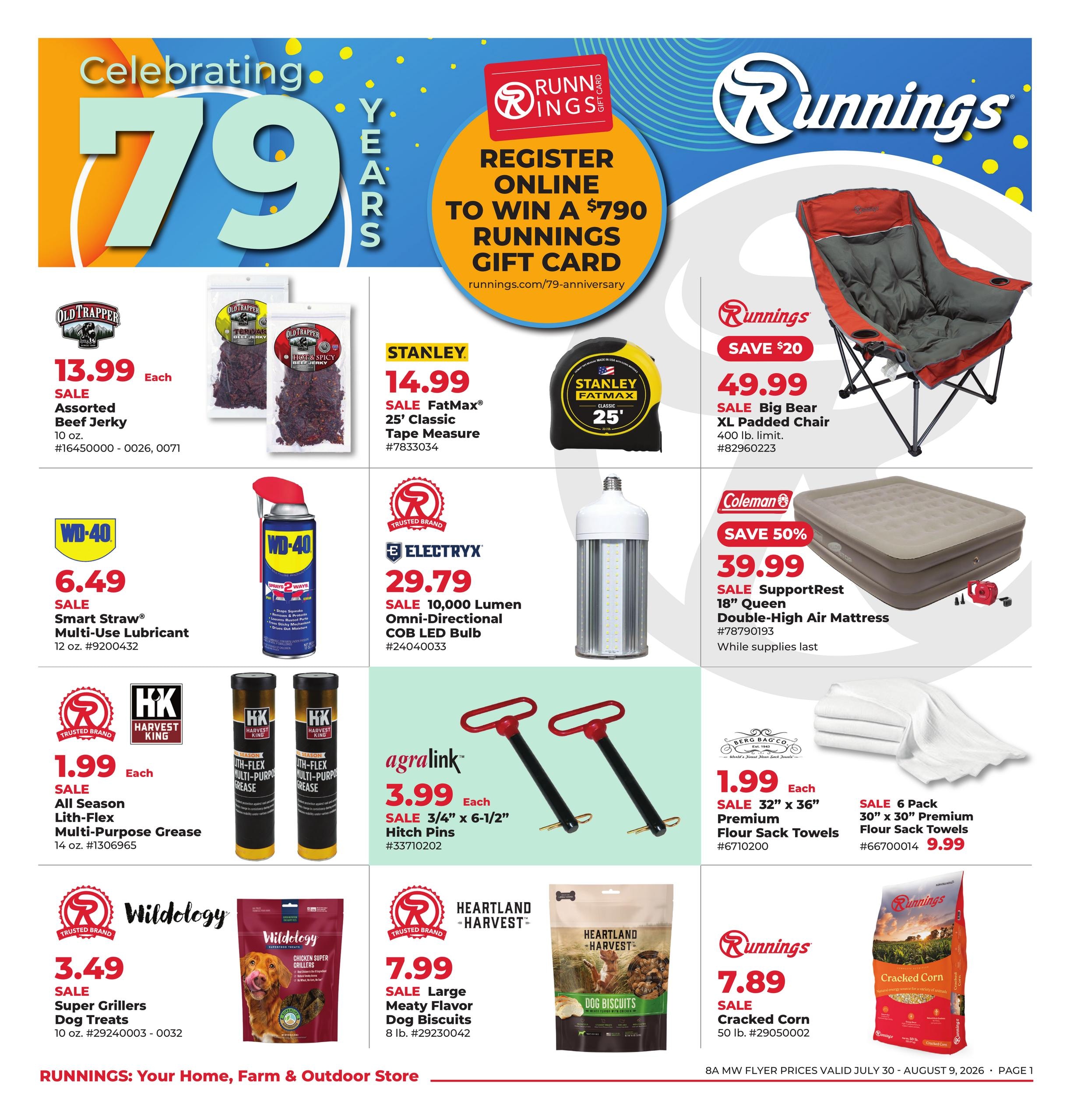 Runnings (IA, MN, MT, ND, SD, WI) Celebrating 79 Years Weekly Ad July 30 - August 9, 2026