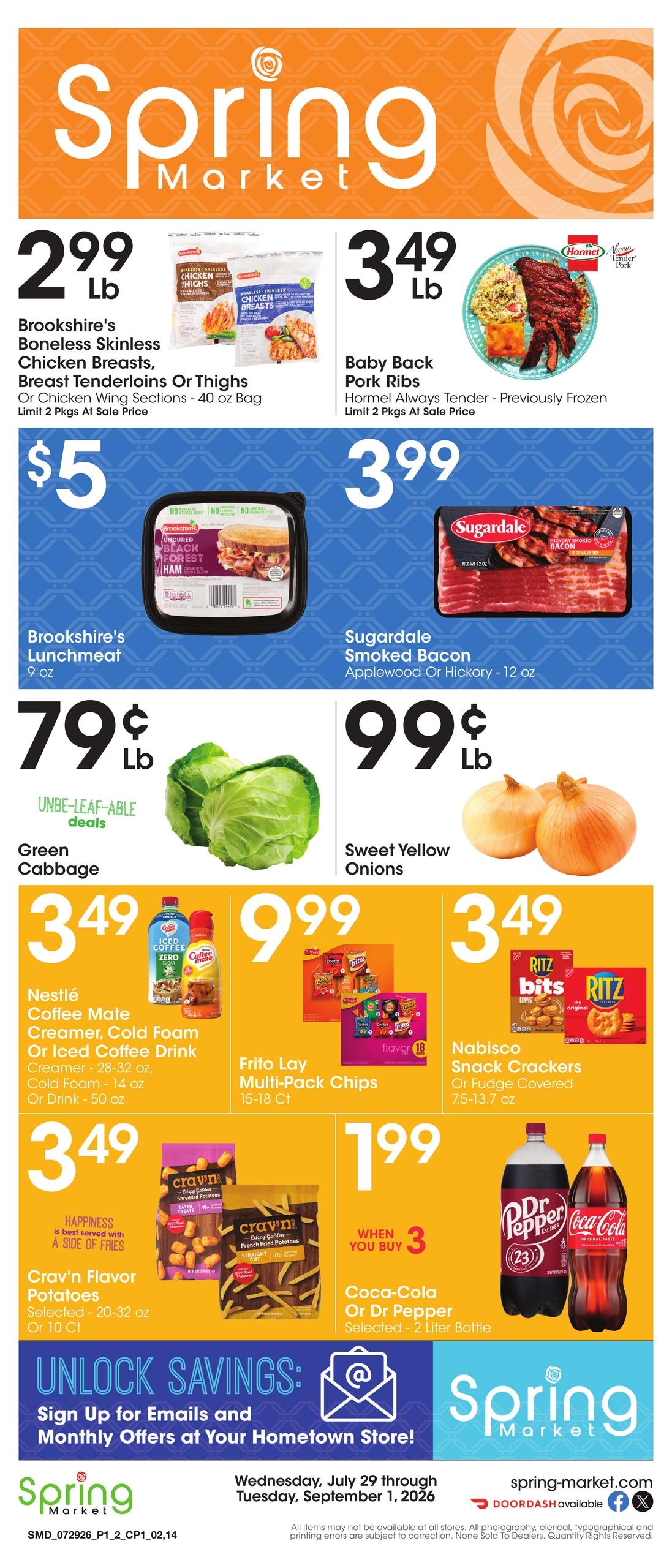 Spring Market (Shreveport–Bossier City Area, LA) Weekly Ad July 30 - September 1, 2026