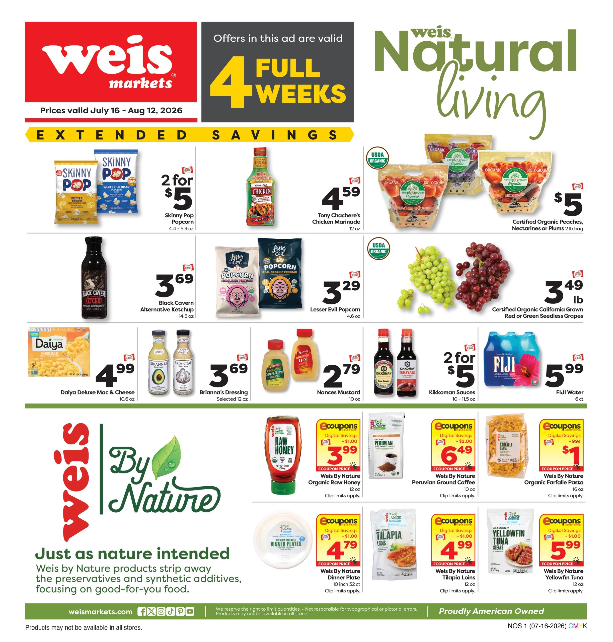 Weis Markets Natural & Organic Weekly Ad July 16 - August 12, 2026