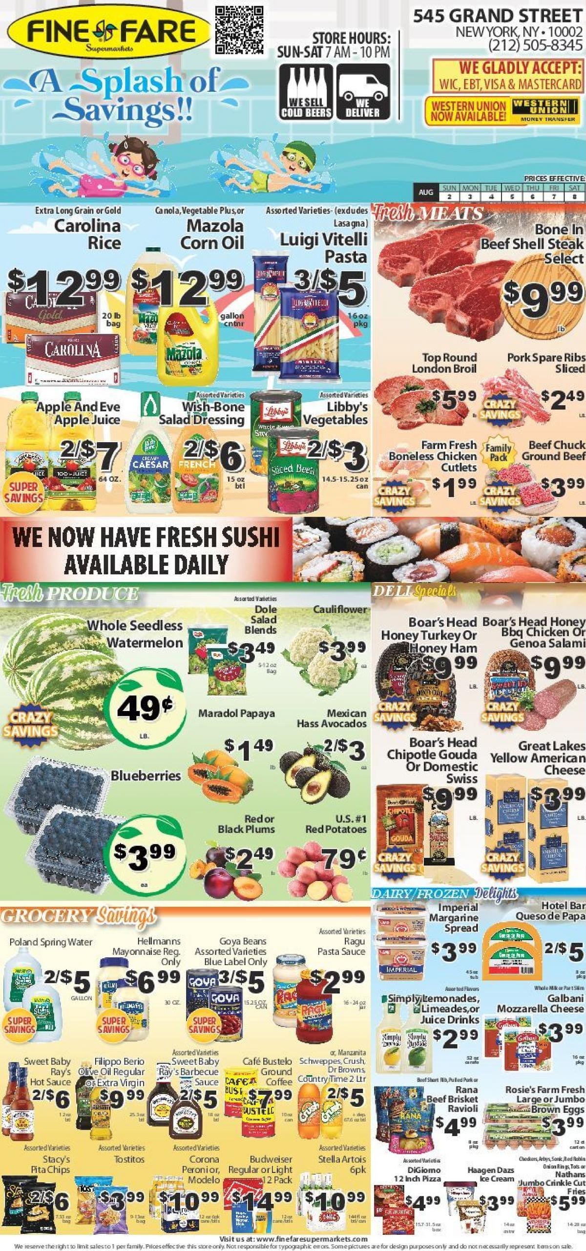 Fine Fare Supermarkets (New York–Jersey City Area, NJ–NY) Weekly Ad August 2 - 8, 2026