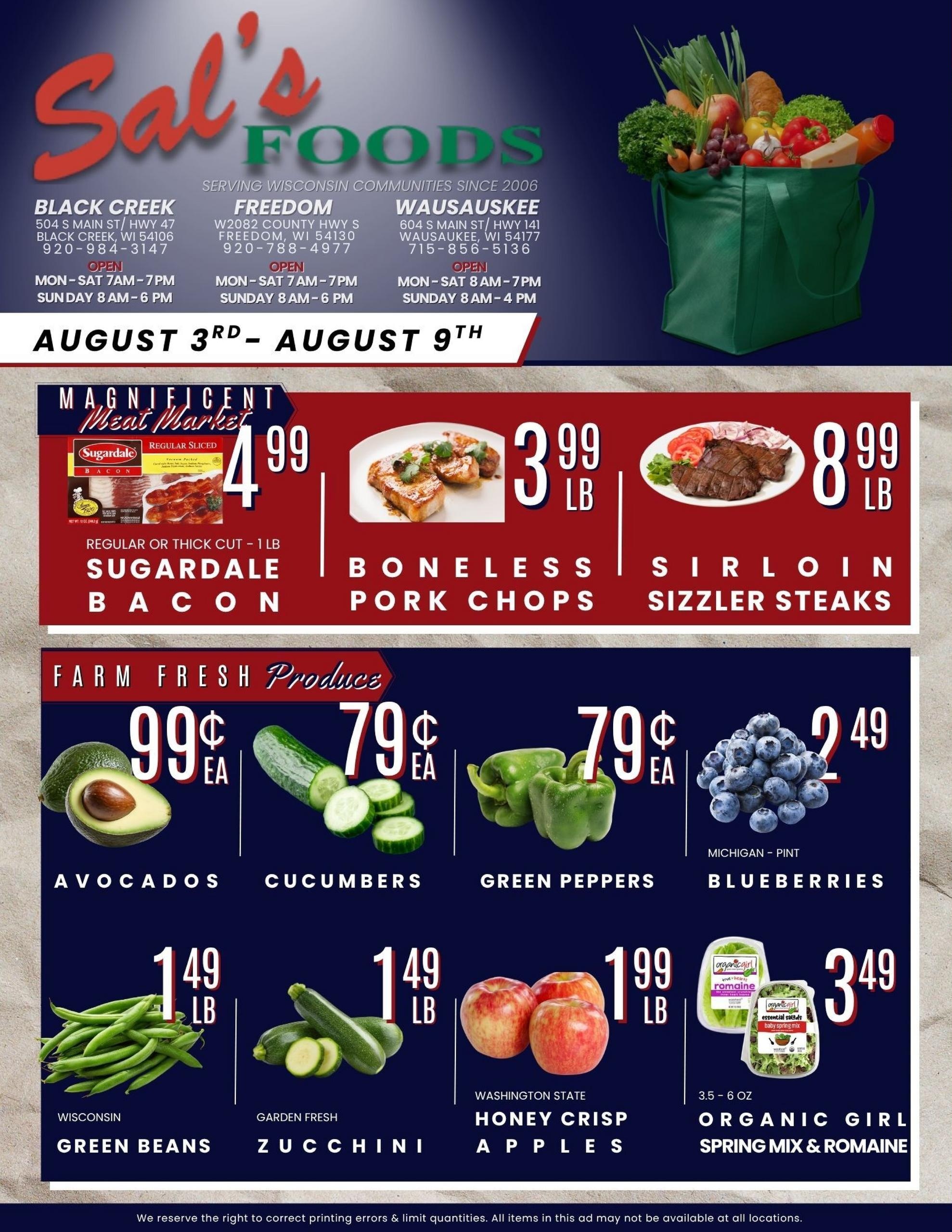 Sal's Food Center (Iron Mountain–Green Bay Area, MI–WI) Weekly Ad August 3 - 9, 2026