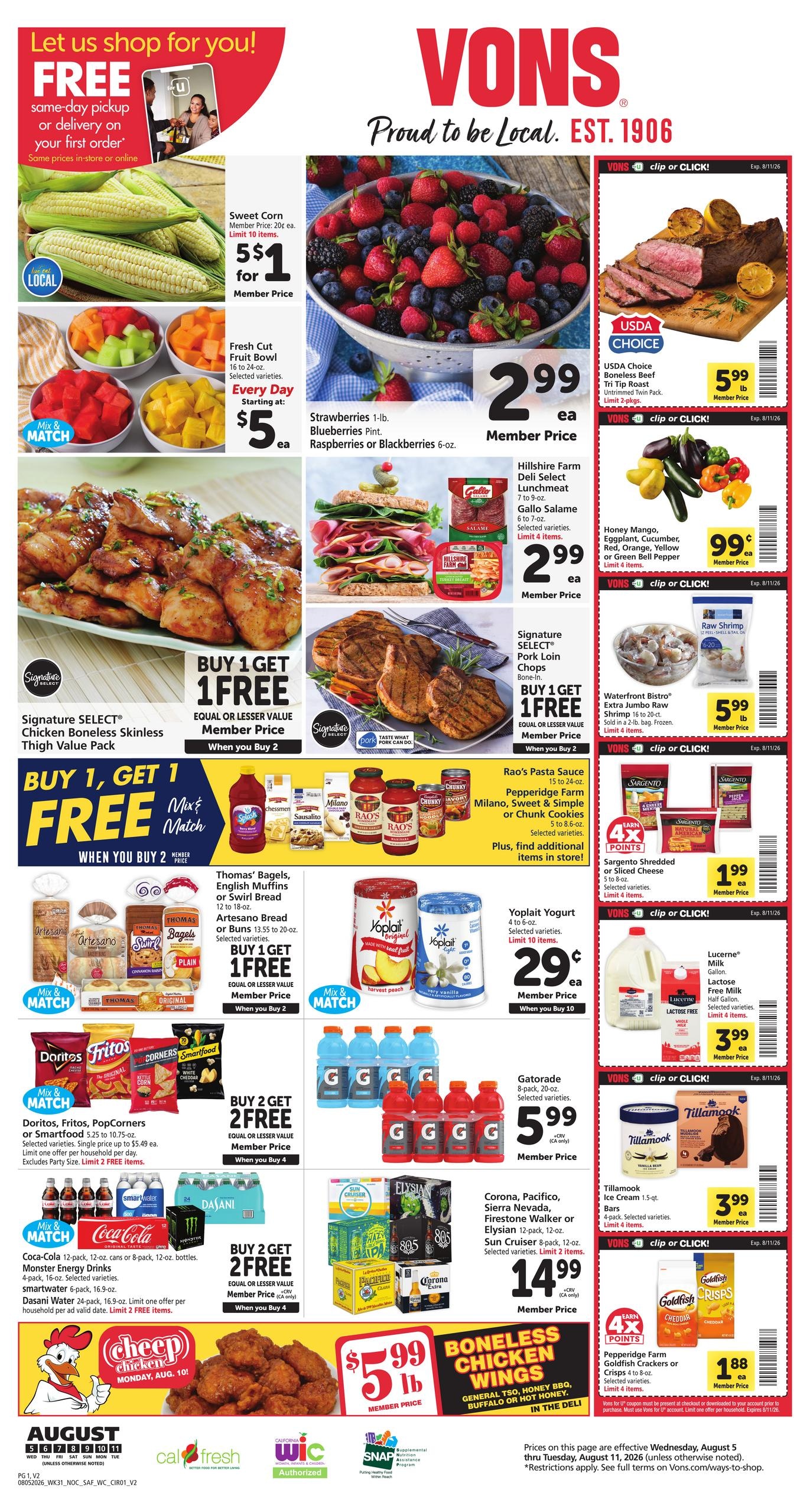 Vons (Fresno–Clovis Area, CA) Weekly Ad August 5 - 11, 2026