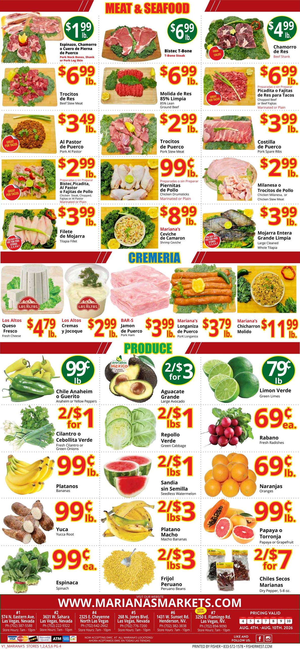 Mariana's Supermarkets (Las Vegas–North Las Vegas Area, NV) Weekly Ad August 4 - 10, 2026