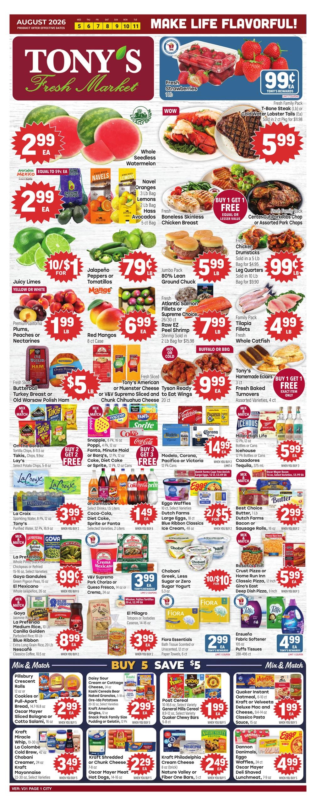Tony's Fresh Market (Aurora–Downers Grove Area, IL–IN) Weekly Ad August 5 - 11, 2026