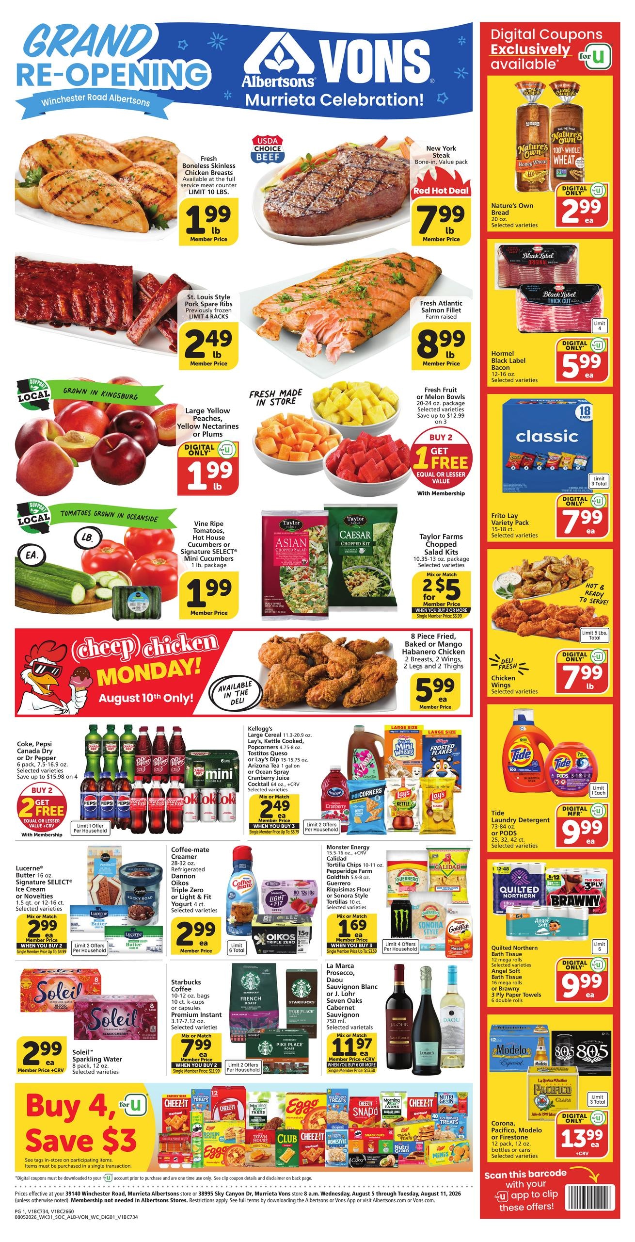 Vons (Murrieta Area, CA) Weekly Ad August 5 - 11, 2026