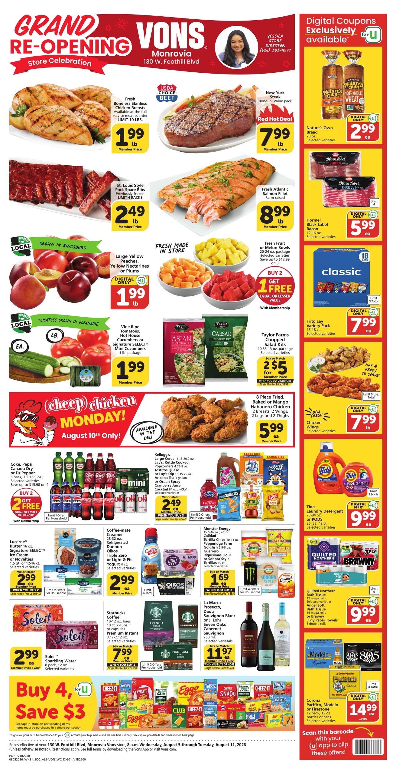 Vons (Duarte–Monrovia Area, CA) Weekly Ad August 5 - 11, 2026