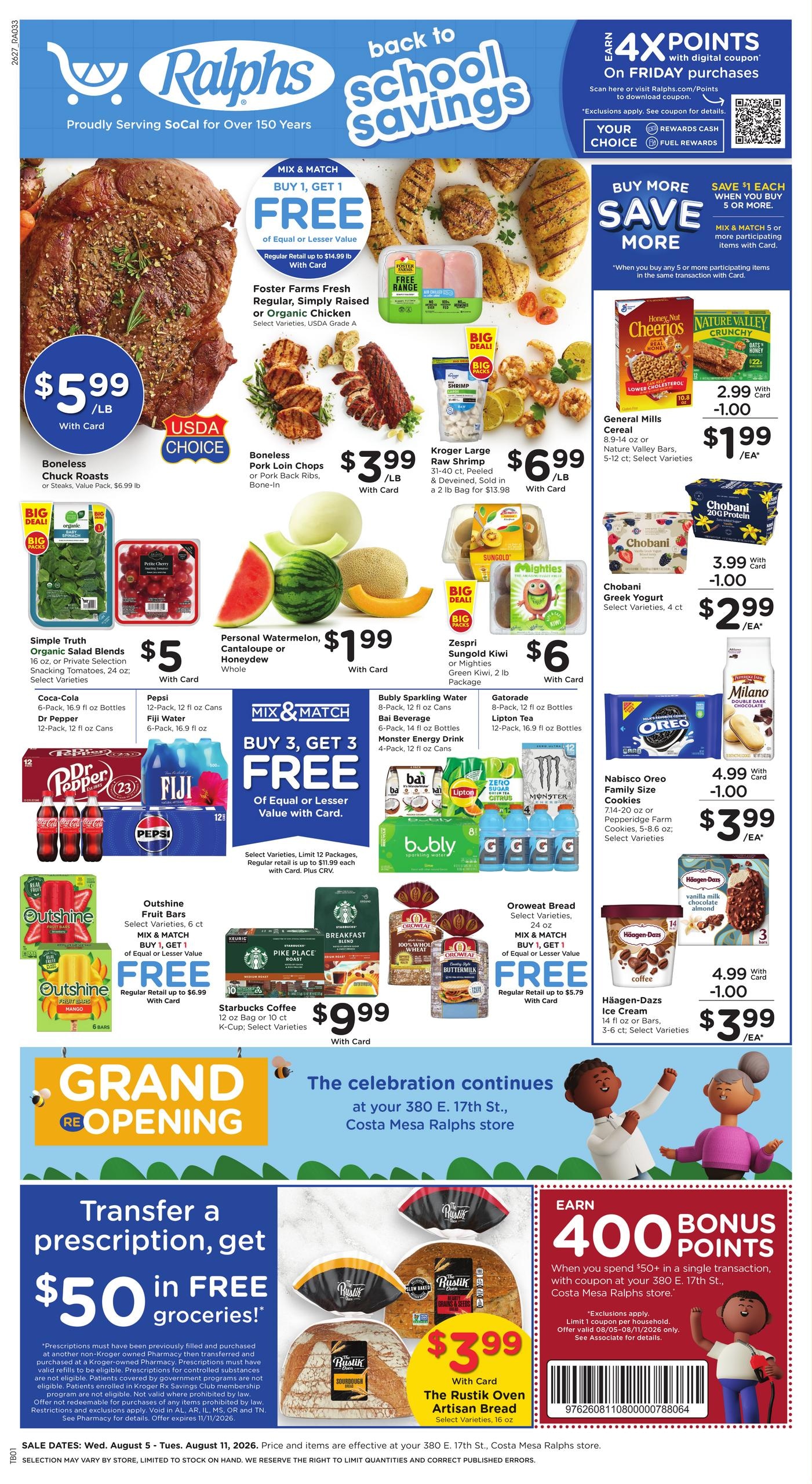 Ralphs (Costa Mesa Area, CA) Weekly Ad August 5 - 11, 2026
