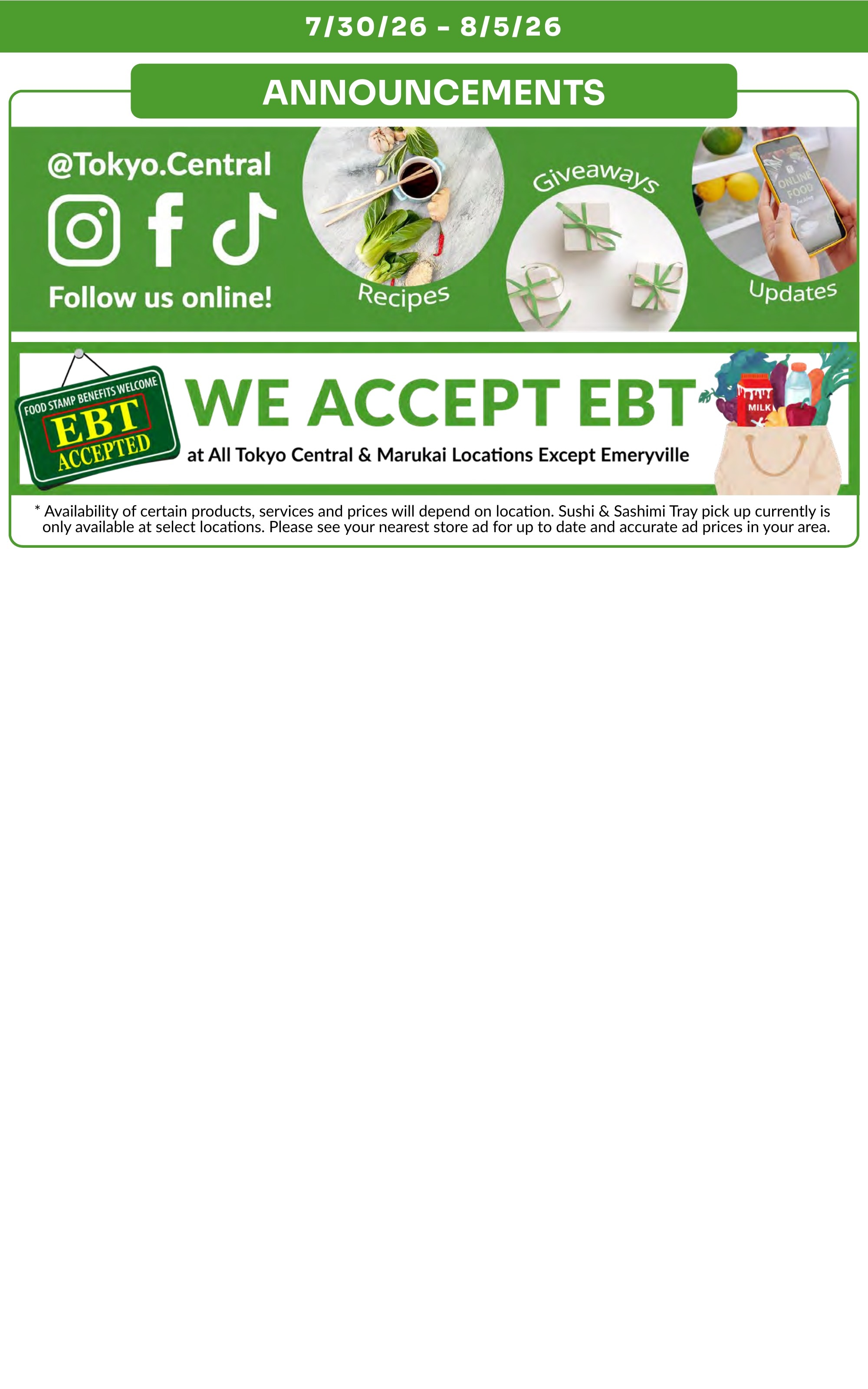 Tokyo Central and Marukai (California) Weekly Ad July 30 - August 5, 2026