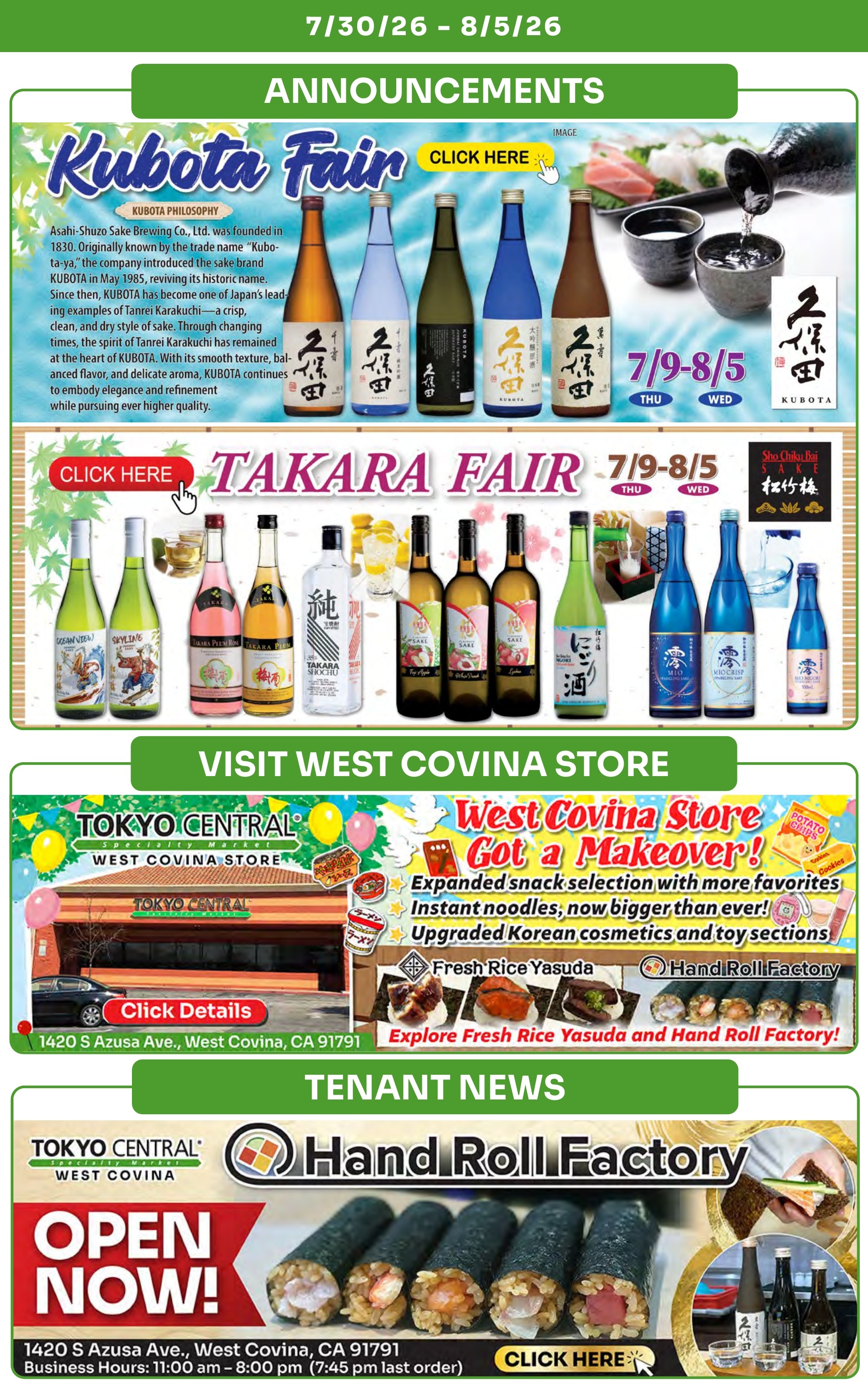 Tokyo Central and Marukai (California) Weekly Ad July 30 - August 5, 2026