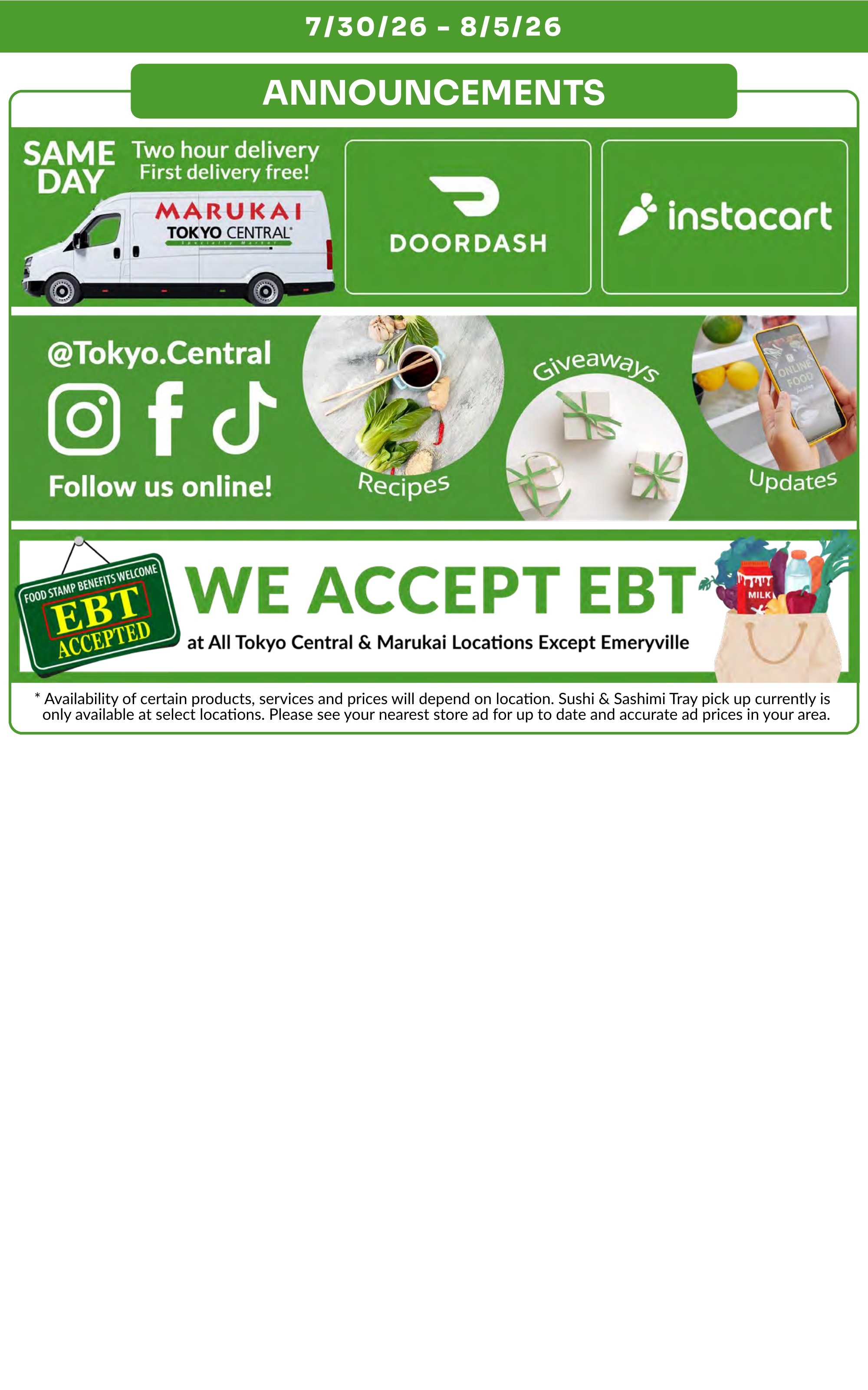 Tokyo Central and Marukai (California) Weekly Ad July 30 - August 5, 2026