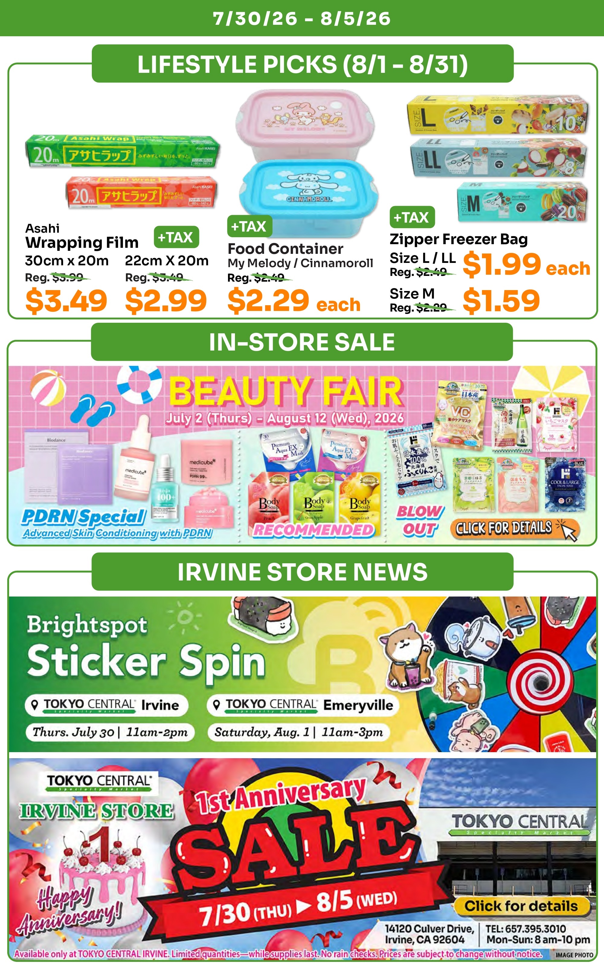 Tokyo Central and Marukai (California) Weekly Ad July 30 - August 5, 2026