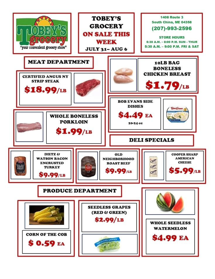 Tobey's Grocery Weekly Ad July 31 - August 6, 2026