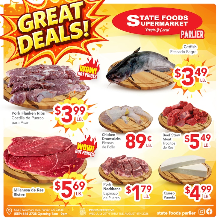 State Foods Supermarket (553 S. Newmark Ave., Parlier, CA) Weekly Ad July 29 - August 4, 2026
