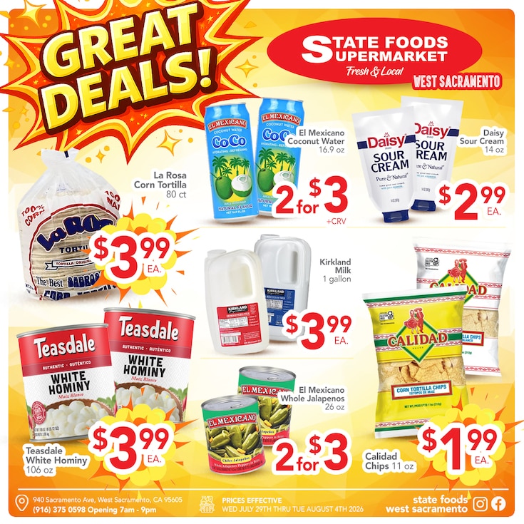 State Foods Supermarket (940 Sacramento Ave, West Sacramento, CA) Weekly Ad July 29 - August 4, 2026