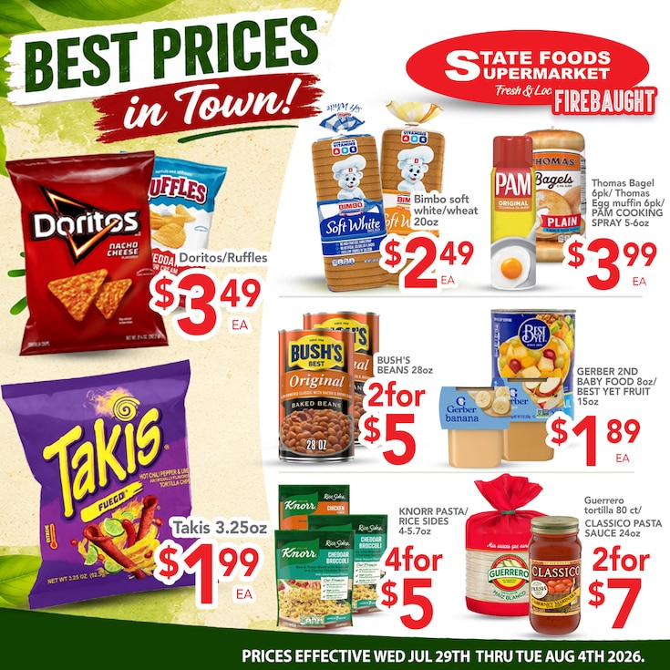 State Foods Supermarket (944 O St., Firebaugh, CA) Weekly Ad July 29 - August 4, 2026