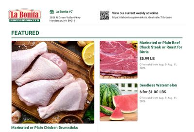 La Bonita Supermarkets Weekly Ad August 5 - 11, 2026