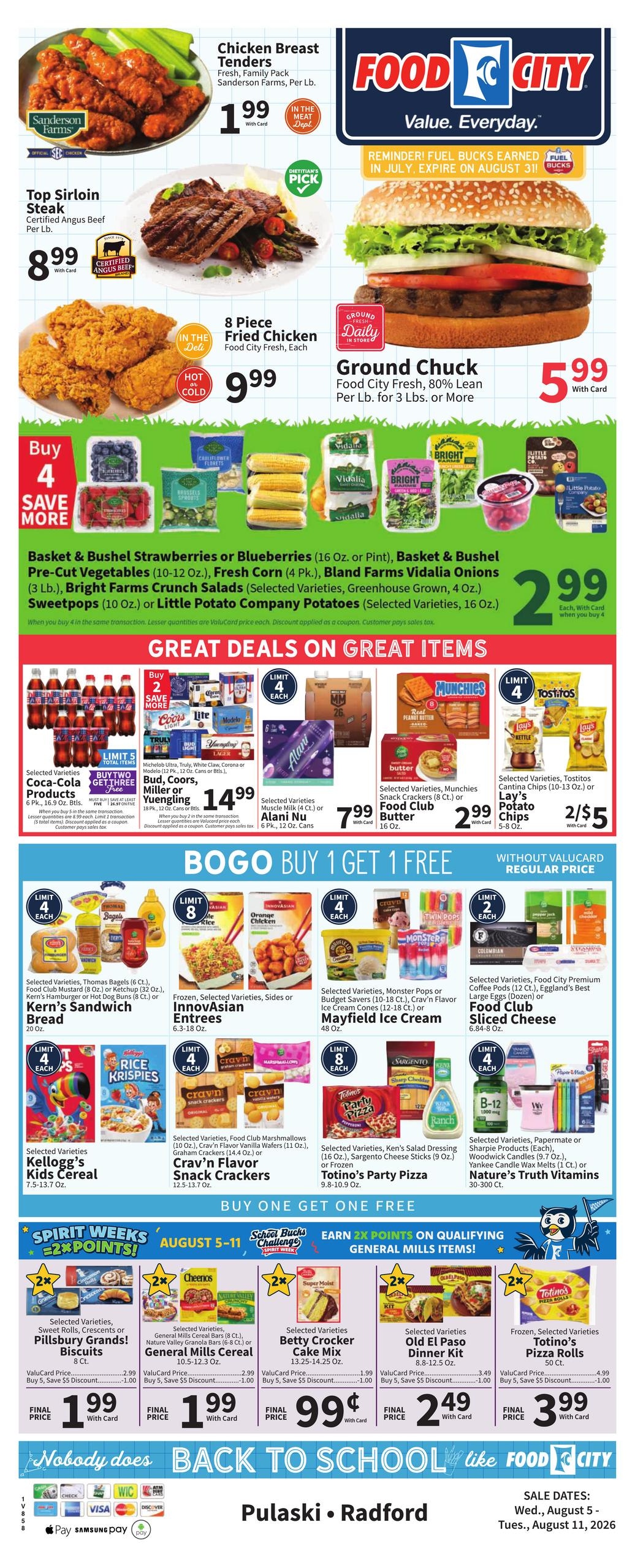 FoodCity (Pulaski Area, VA) Weekly Ad August 5 - 11, 2026