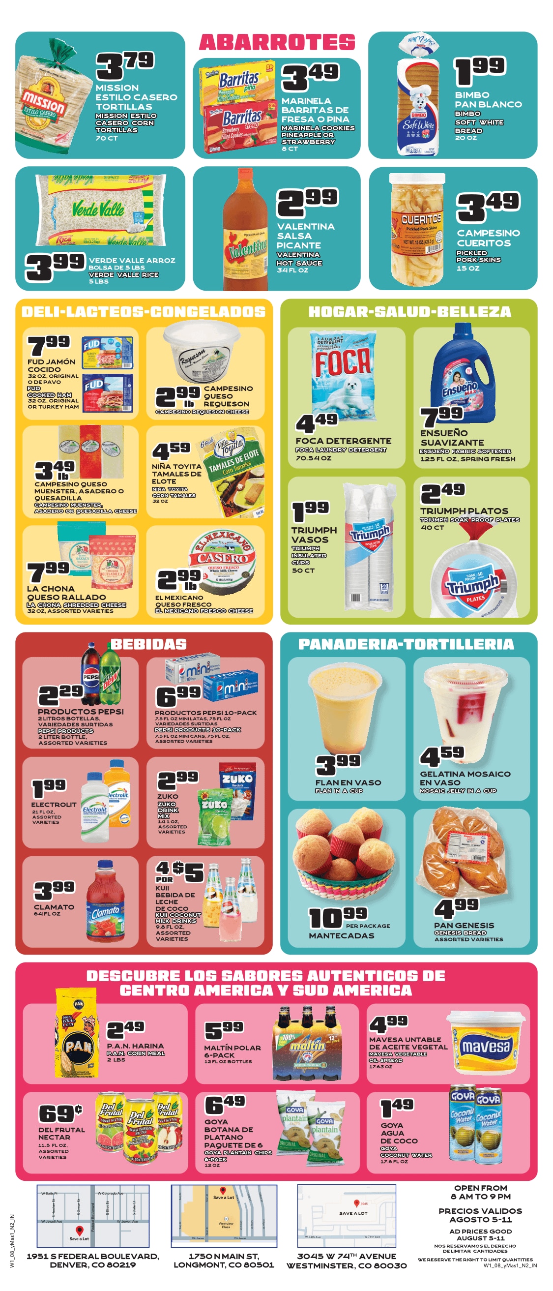 Save a Lot Food Stores (Denver, Longmont and Westminster, CO) Weekly Ad August 5 - 11, 2026